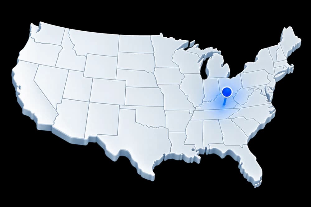 Dimensional map of the United States with a blue market marker